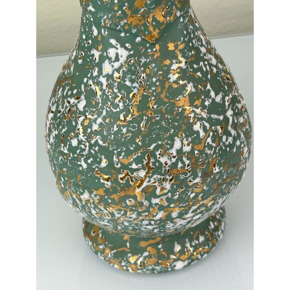 Savoy China 24 Kt Gold Mid-Century Speckled Pottery Pitcher Vase Green 12" Decor - Picture 8 of 11